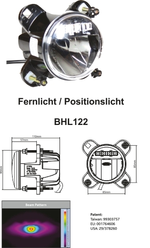 Fernscheinwerfer 90mm mit  Linse Dual Led mit Position